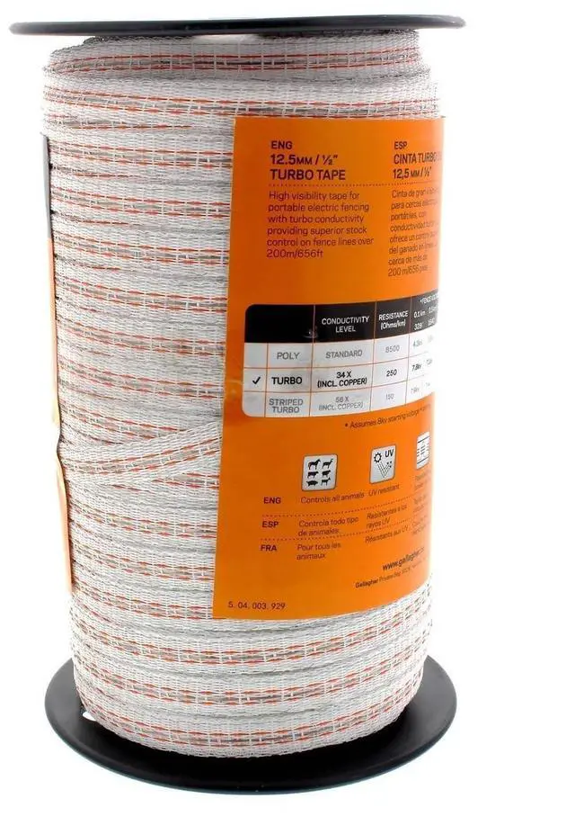 Alt view image 4 of 7 - Gallagher 1/2" x 656' Electric Fence Turbo Polytape with Copper and Stainless Steel Strands | 34x More Conductivity Than Standard Polytape | Electric Fencing for Horses and Livestock