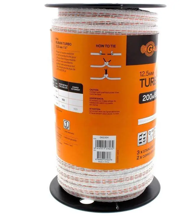Alt view image 7 of 7 - Gallagher 1/2" x 656' Electric Fence Turbo Polytape with Copper and Stainless Steel Strands | 34x More Conductivity Than Standard Polytape | Electric Fencing for Horses and Livestock