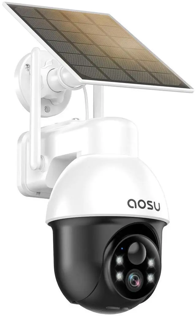 Main image of AOSU Solar Security Camera Wireless Outdoor with Panoramic PTZ, Human Auto Tracking, 2K Night Vision, Light and Sound Alarm, 2-Way Audio, Compatible with Alexa/Google Assistant
