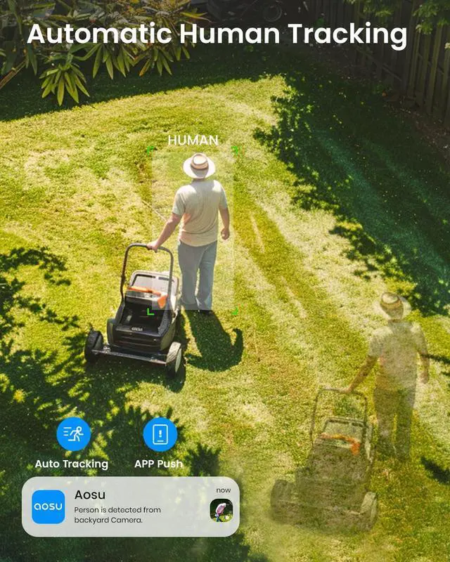 Alt view image 3 of 7 - aosu Solar Camera Security Outdoor - Security Cameras Wireless Outdoor with 360° Panoramic View, Human Auto Tracking, 2K Night Vision, Compatible with Alexa/Google Assistant (2 Pack)