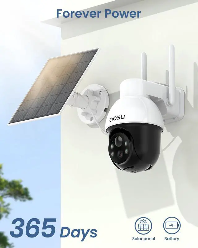 Alt view image 6 of 7 - aosu Solar Camera Security Outdoor - Security Cameras Wireless Outdoor with 360° Panoramic View, Human Auto Tracking, 2K Night Vision, Compatible with Alexa/Google Assistant (2 Pack)