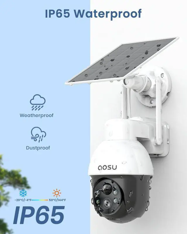 Alt view image 7 of 7 - aosu Solar Camera Security Outdoor - Security Cameras Wireless Outdoor with 360° Panoramic View, Human Auto Tracking, 2K Night Vision, Compatible with Alexa/Google Assistant (2 Pack)