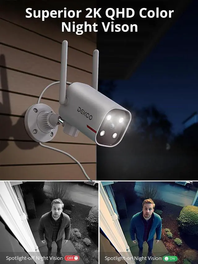 Alt view image 5 of 7 - DEKCO 4 Pack Wired Home Camera Outdoor with 2K Color Night Vision, Pan Rotating 180° Security Cameras Support 24/7 Recording, 2.4GHz WiFi, AI Human Auto Tracking, Work with Alexa/Google Assistant