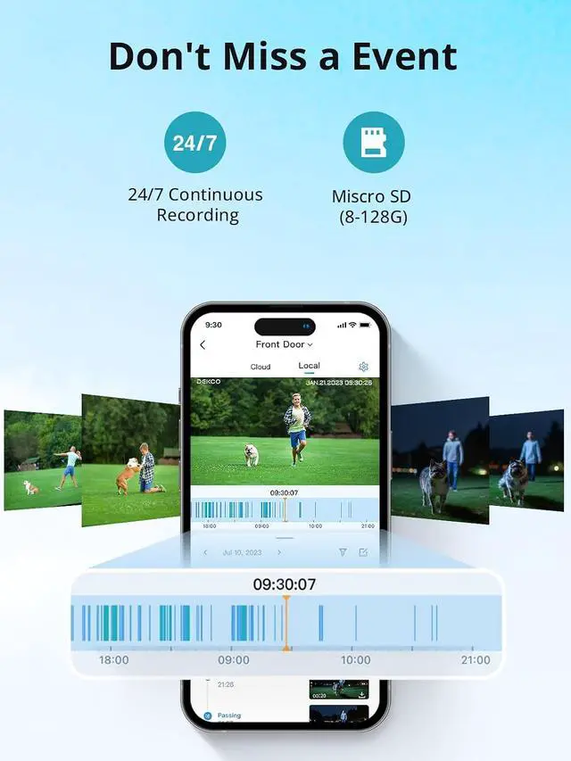 Alt view image 3 of 7 - DEKCO 4 Pack Wired Home Camera Outdoor with 2K Color Night Vision, Pan Rotating 180° Security Cameras Support 24/7 Recording, 2.4GHz WiFi, AI Human Auto Tracking, Work with Alexa/Google Assistant
