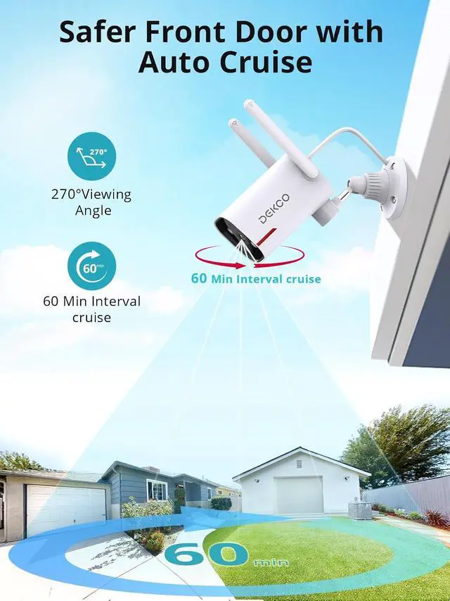 Alt view image 7 of 7 - DEKCO 4 Pack Wired Home Camera Outdoor with 2K Color Night Vision, Pan Rotating 180° Security Cameras Support 24/7 Recording, 2.4GHz WiFi, AI Human Auto Tracking, Work with Alexa/Google Assistant