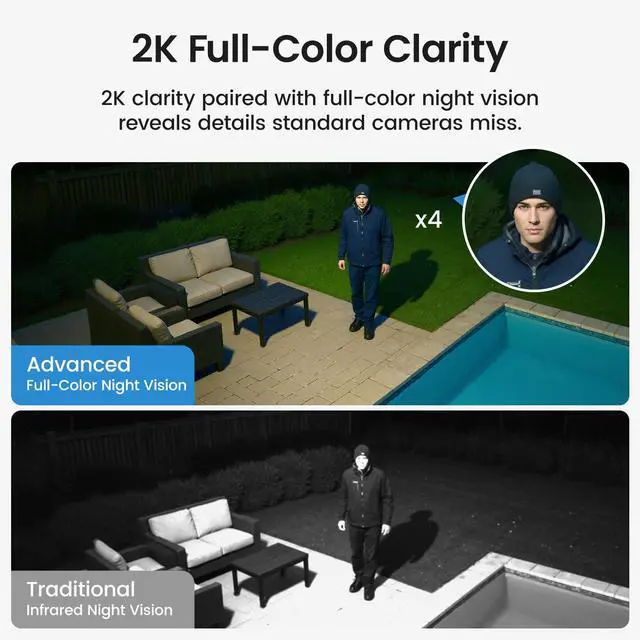 Alt view image 4 of 7 - aosu Solar Security Cameras Wireless Outdoor, 2Mins DIY Installation 2K Color Night Vision Cameras for Home Security, Compatible aosuBase Only