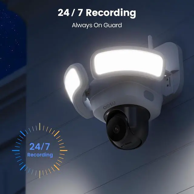 Alt view image 2 of 7 - aosu Floodlight Camera Wired, 3K UHD Security Camera Outdoor, 360° Coverage Surveillance, 24/7 Recording, Motion Detection, 2600-Lumen Motion-Activated Floodlight, Color Night Vision
