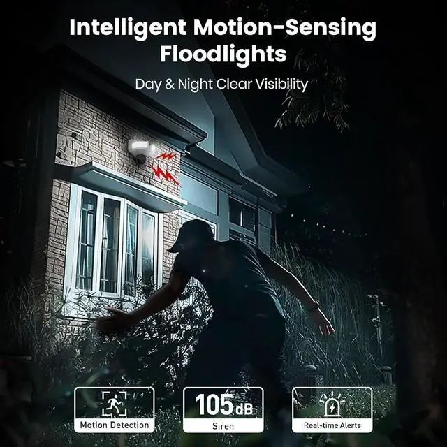 Alt view image 5 of 7 - aosu Floodlight Camera Wired, 3K UHD Security Camera Outdoor, 360° Coverage Surveillance, 24/7 Recording, Motion Detection, 2600-Lumen Motion-Activated Floodlight, Color Night Vision