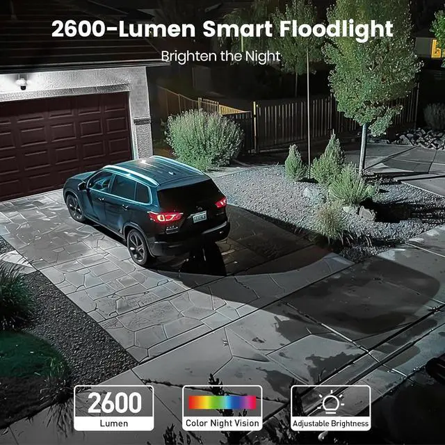 Alt view image 7 of 7 - aosu Floodlight Camera Wired, 3K UHD Security Camera Outdoor, 360° Coverage Surveillance, 24/7 Recording, Motion Detection, 2600-Lumen Motion-Activated Floodlight, Color Night Vision