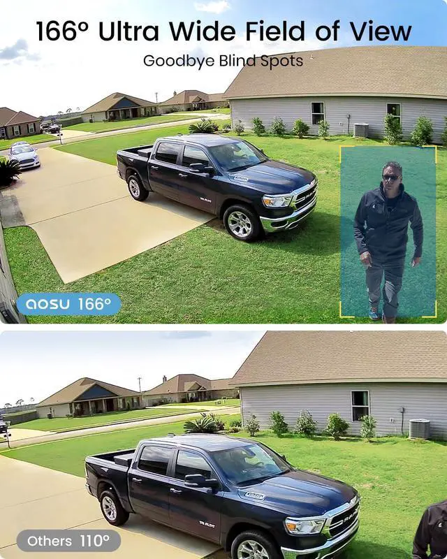 Alt view image 4 of 7 - aosu 3K/5MP Security Cameras Outdoor Wireless Home Surveillance System, Solar Powered, 166° Ultra-Wide-Angle, HD Color Night Vision, Spotlight & Siren Alarm, Motion Alert, Easy Setup, 4-Cam-Kit