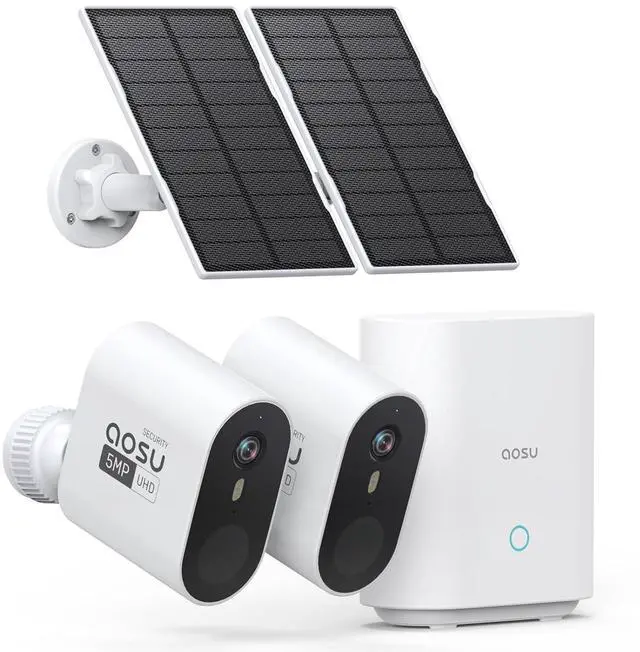 Main image of aosu 3K/5MP Solar Security Cameras Wireless Outdoor Home Surveillance System, 166° Ultra-Wide-Angle, HD Color Night Vision, Spotlight & Siren Alarm, Motion Alert, No Subscription Required, 2-Cam-Kit