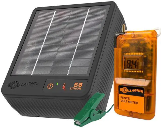 Main image of Gallagher S6 Solar Fence Charger with Digital Volt Meter | Solar-Powered Energizer for Gardens, Poultry & Livestock | Includes Digital Fence Tester to Monitor Voltage