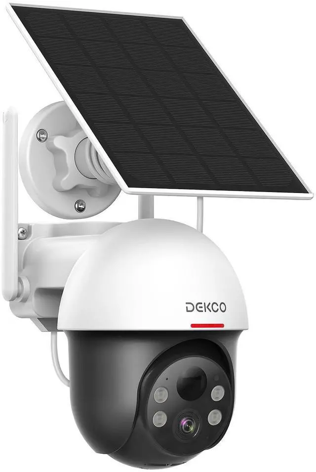 Main image of DEKCO Solar Security Camera Outdoor Wireless, Battery Powered, Panoramic Pan Tilt Zoom, Auto Motion Tracking, True 2K, Color Night Vision, Spotlight, 2-Way Talk