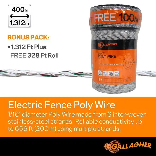 Alt view image 4 of 7 - Gallagher S12 Lithium Solar Energizer with 1312' Poly Wire Electric Fence Kit and Digital Fence Tester for Building, Charging, and Testing Electric Fences