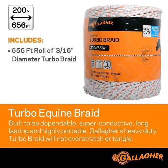 Alt view image 3 of 7 - Gallagher M160 Electric AC Fence Charger with Two Rolls of 656' x 3/16" Electric Turbo Equine Braid Horse Fencing Bundle