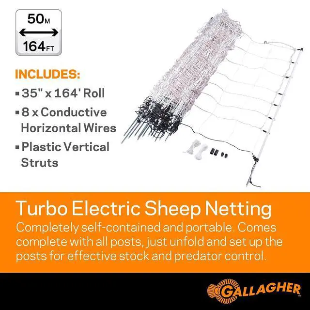Alt view image 2 of 6 - Gallagher 35" x 164' Electric Net Fence for Goats, Sheep, Garden Protection & Predator Control | Heavy-Duty Braided Turbo Wire Livestock Netting | Portable, Reusable Fence for Homesteads & Ranches