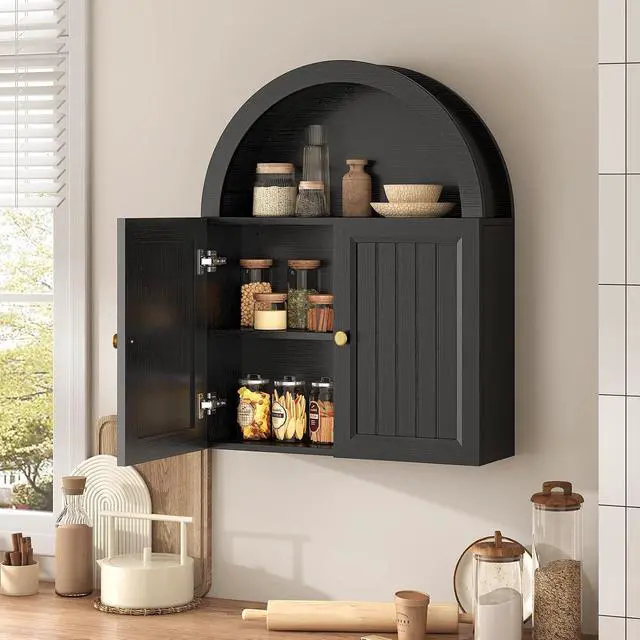 Alt view image 3 of 7 - Arched Bathroom Wall Cabinet, 23.6 x 30.3'' Over The Toilet Cabinet with Grille Door, Adjustable Shelf, Wall Mounted Cabinets for Bathroom Laundry Room Kitchen (Grille Door, 30IN)