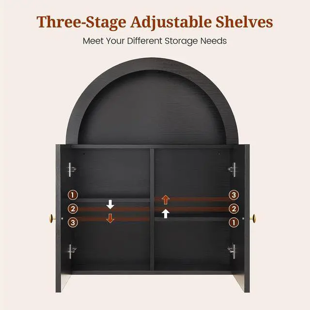 Alt view image 6 of 7 - Arched Bathroom Wall Cabinet, 23.6 x 30.3'' Over The Toilet Cabinet with Grille Door, Adjustable Shelf, Wall Mounted Cabinets for Bathroom Laundry Room Kitchen (Grille Door, 30IN)