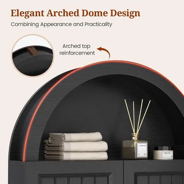Alt view image 7 of 7 - Arched Bathroom Wall Cabinet, 23.6 x 30.3'' Over The Toilet Cabinet with Grille Door, Adjustable Shelf, Wall Mounted Cabinets for Bathroom Laundry Room Kitchen (Grille Door, 30IN)
