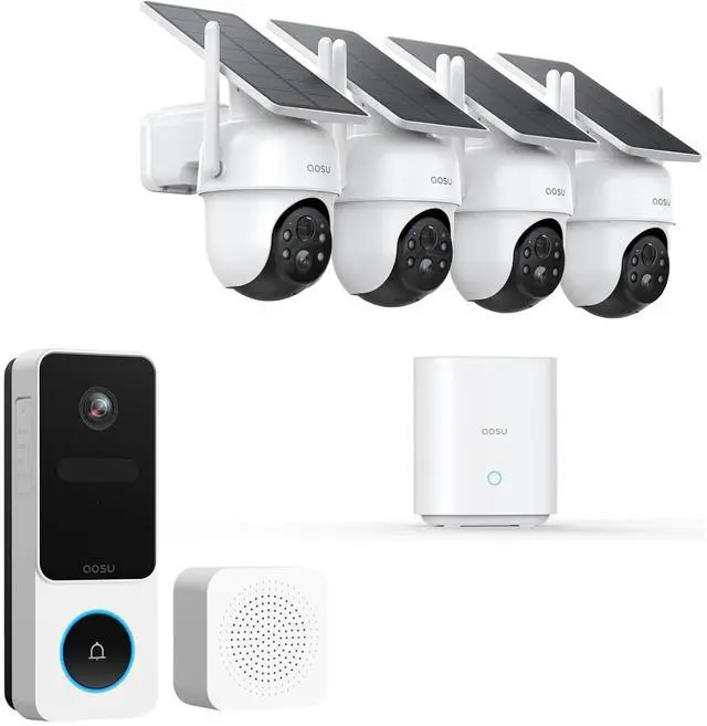 Main image of aosu Security Cameras Outdoor Wireless, 4 Cam-Kit, No Subscription Doorbell Camera Wireless - Head-to-Toe View, Intelligent Parcel Detection