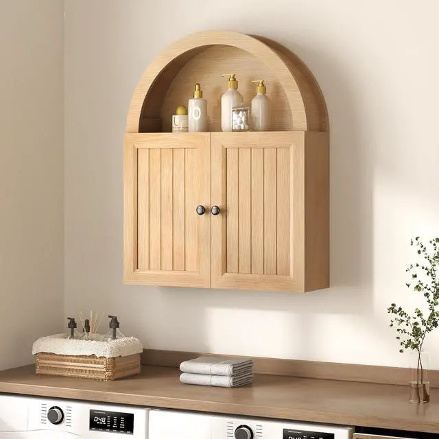 Main image of Arched Bathroom Wall Cabinet, 23.6 x 30.3'' Over The Toilet Cabinet with Grille Door, Adjustable Shelf, Wall Mounted Cabinets for Bathroom Laundry Room Kitchen (Oak, 30IN)