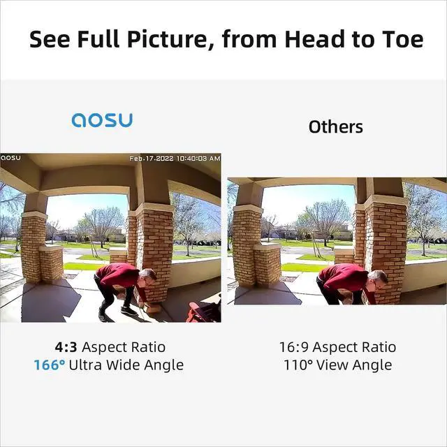 Alt view image 7 of 7 - AOSU Solar Security Cameras Wireless Outdoor, 2 Cam Kit 5MP Doorbell Camera Wireless, No Subscription, No Monthly Fee.