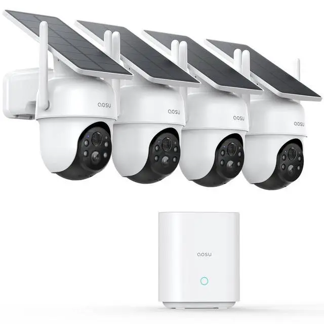 Alt view image 2 of 7 - AOSU Solar Security Cameras Wireless Outdoor,4 Cam Kit 2K Doorbell Camera Wireless, No Subscription, No Monthly Fee.