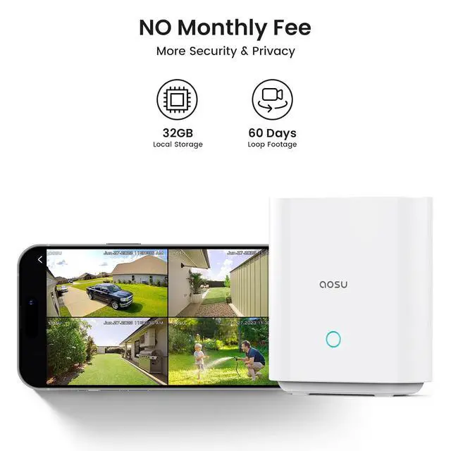 Alt view image 4 of 7 - AOSU Solar Security Cameras Wireless Outdoor,4 Cam Kit 2K Doorbell Camera Wireless, No Subscription, No Monthly Fee.