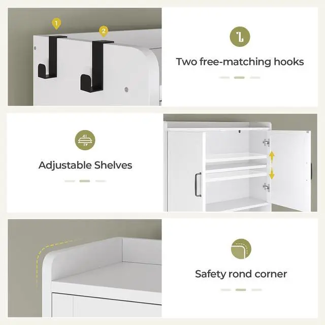 Alt view image 7 of 7 - Over The Toilet Storage Cabinet with Pulley Small Bathroom Storage Cabinet, Space Saver W/Adjustable Shelf & Open Shelf for Bathroom, Restroom, Laundry (White)