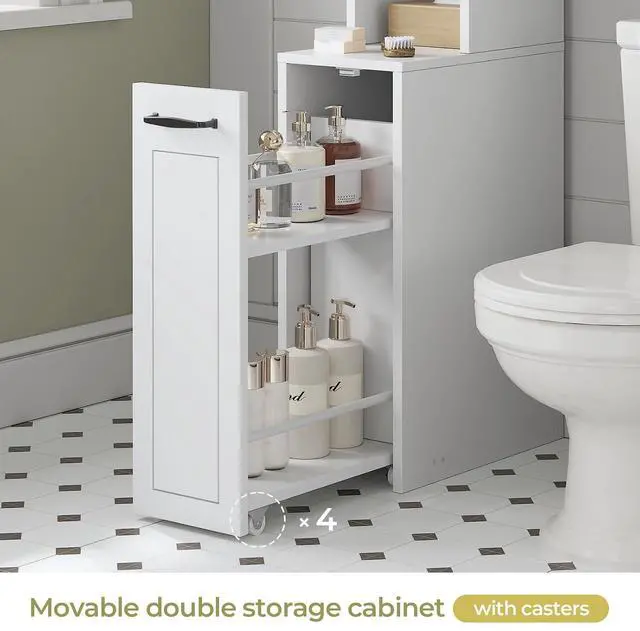 Alt view image 6 of 7 - Over The Toilet Storage Cabinet with Pulley Small Bathroom Storage Cabinet, Space Saver W/Adjustable Shelf & Open Shelf for Bathroom, Restroom, Laundry (White)