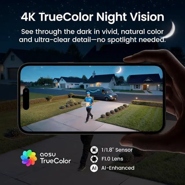Alt view image 5 of 7 - aosu T2 Ultra 4K Solar Security Cameras Wireless Outdoor, 2-Cam Kit, Smart Home Security System with TrueColor Night Vision, AI Recognition&Motion Tracking, 360°Pan&Tilt, Expandable 16TB Local Storage