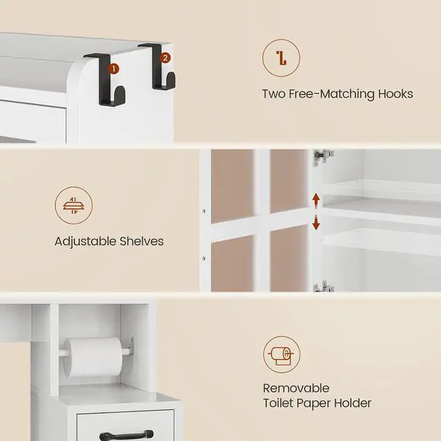Alt view image 7 of 7 - Over The Toilet Storage Cabinet with Pulley Small Bathroom Storage Cabinet, Space Saver W/Adjustable Shelf & Glass Doors for Bathroom, Restroom, Laundry (Frosted Mirror-Type B)