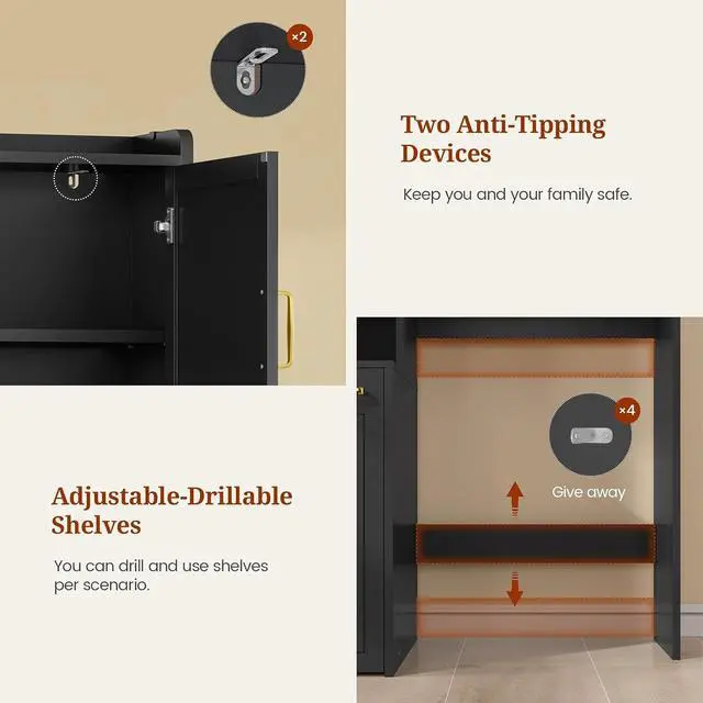Alt view image 7 of 7 - Over The Toilet Storage Cabinet with Pulley Bathroom Storage Cabinet, Space Saver W/Adjustable Shelf & Open Shelf for Bathroom, Restroom, Laundry (Black)