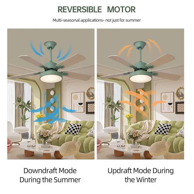 Alt view image 2 of 7 - 42 Inch Ceiling Fan with Light, 3 Color Dimmable LED Ceiling Fans with Remote 5 Blade 6 Speeds Reversible DC Motor Quiet Farmhouse Ceiling Fans for Bedroom Living Room Kitchen