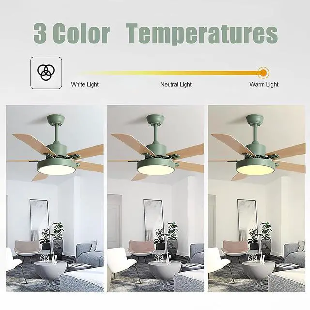 Alt view image 4 of 7 - 42 Inch Ceiling Fan with Light, 3 Color Dimmable LED Ceiling Fans with Remote 5 Blade 6 Speeds Reversible DC Motor Quiet Farmhouse Ceiling Fans for Bedroom Living Room Kitchen