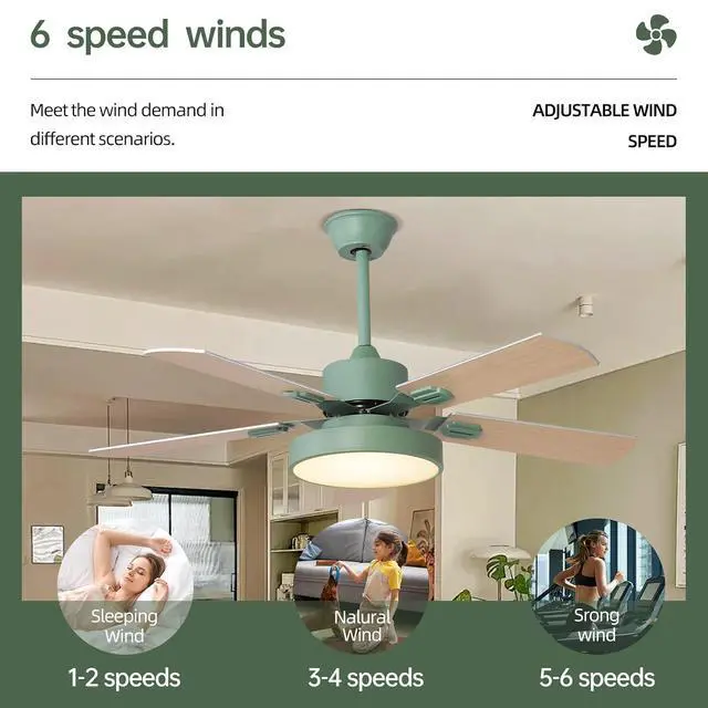 Alt view image 5 of 7 - 42 Inch Ceiling Fan with Light, 3 Color Dimmable LED Ceiling Fans with Remote 5 Blade 6 Speeds Reversible DC Motor Quiet Farmhouse Ceiling Fans for Bedroom Living Room Kitchen