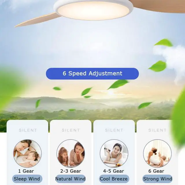 Alt view image 4 of 7 - Simple Low Profile Ceiling Fan Light Frequency Conversion Ceiling Fans with Lights and Remote 42 Inch Modern Fan Light Dimmable Ceiling-Mounted Bedroom Ceiling Fan