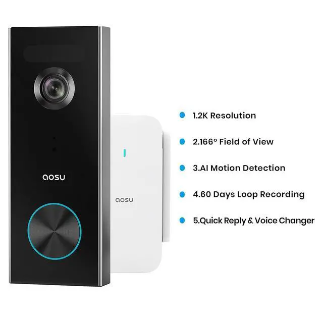Alt view image 2 of 7 - AOSU 2K Doorbell Camera Wireless Bundle 360-Degree 2K Security Camera Indoor, Home Wireless Security System Compatible with Alexa and Google Assistant, 24/7 Secure Your Home Inside and Out
