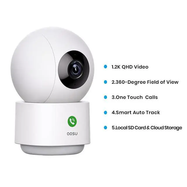 Alt view image 3 of 7 - AOSU 2K Doorbell Camera Wireless Bundle 360-Degree 2K Security Camera Indoor, Home Wireless Security System Compatible with Alexa and Google Assistant, 24/7 Secure Your Home Inside and Out