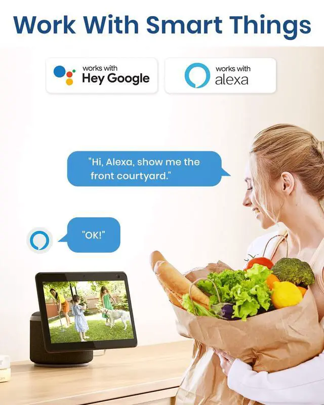 Alt view image 4 of 7 - AOSU 2K Doorbell Camera Wireless Bundle 360-Degree 2K Security Camera Indoor, Home Wireless Security System Compatible with Alexa and Google Assistant, 24/7 Secure Your Home Inside and Out