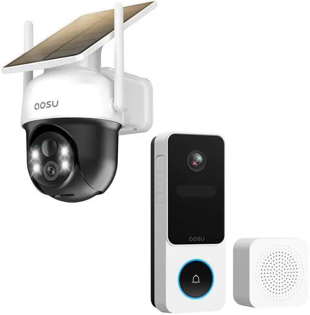 Main image of AOSU Solar Camera Security Outdoor - 100% Wire-Free Security Cameras Wireless Doorbell Camera Wireless - Head-to-Toe View, Intelligent Package Detection