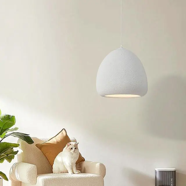 Alt view image 2 of 7 - Indoor Wabi-Sabi Style Pendant Light Concrete Finish Polystyrene Modern Pendant Lamp E26 Bird Nest Shape Kitchen Island Hanging Light for Kitchen Island Bedroom Dining Lighting