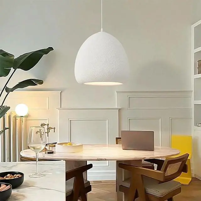 Alt view image 3 of 7 - Indoor Wabi-Sabi Style Pendant Light Concrete Finish Polystyrene Modern Pendant Lamp E26 Bird Nest Shape Kitchen Island Hanging Light for Kitchen Island Bedroom Dining Lighting