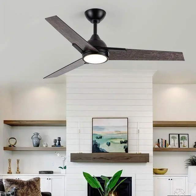 Alt view image 2 of 7 - 52 Inch Ceiling Fans with Lights and Remote 3-Blade American Ceiling Fan with Lights 2 Downrods Reversible 6 Speeds 3 Colors Dimmable for Bedroom Dining Room Kids Room