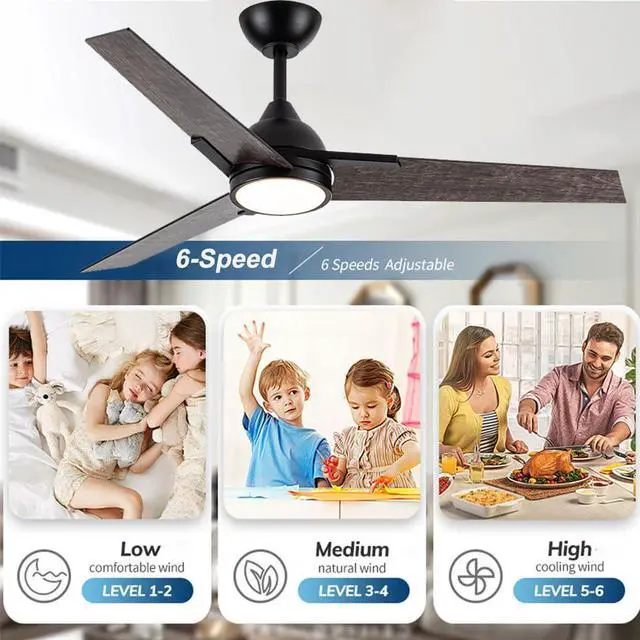 Alt view image 3 of 7 - 52 Inch Ceiling Fans with Lights and Remote 3-Blade American Ceiling Fan with Lights 2 Downrods Reversible 6 Speeds 3 Colors Dimmable for Bedroom Dining Room Kids Room