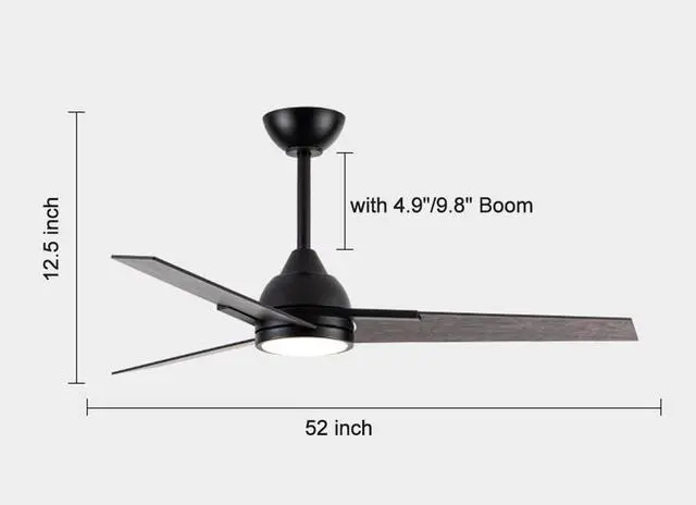 Alt view image 7 of 7 - 52 Inch Ceiling Fans with Lights and Remote 3-Blade American Ceiling Fan with Lights 2 Downrods Reversible 6 Speeds 3 Colors Dimmable for Bedroom Dining Room Kids Room