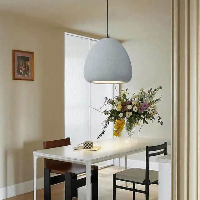 Alt view image 2 of 5 - Indoor Wabi-Sabi Style Pendant Light Concrete Finish Polystyrene Modern Pendant Lamp E26 Bird Nest Shape Kitchen Island Hanging Light for Kitchen Island Bedroom Dining Lighting