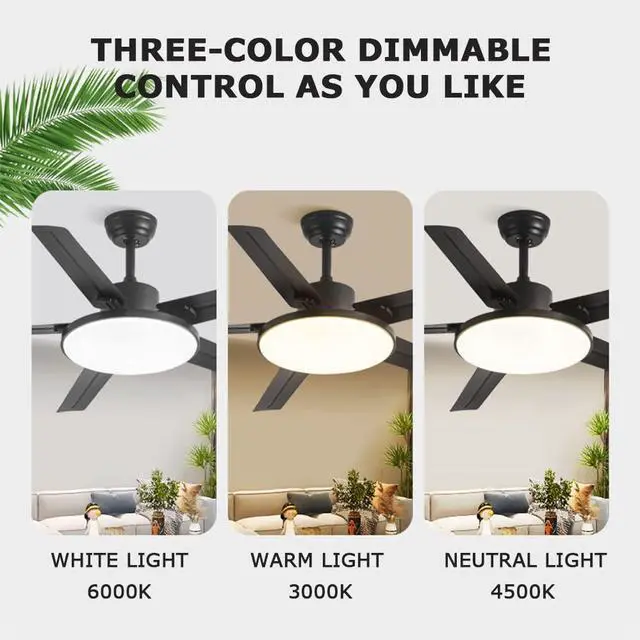 Alt view image 4 of 7 - 42 Inch Ceiling-Mounted Ceiling Fan Light 3 Color Dimmable LED Fan Light Low Profile Living Room Ceiling Fan Mute Ceiling Fans with Lights and Remote Outdoor Ceiling Fans for Patios