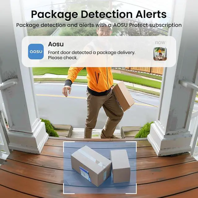 Alt view image 7 of 7 - AOSU Solar Camera Security Outdoor - 100% Wire-Free Security Cameras Wireless Doorbell Camera Wireless - Head-to-Toe View, Intelligent Package Detection