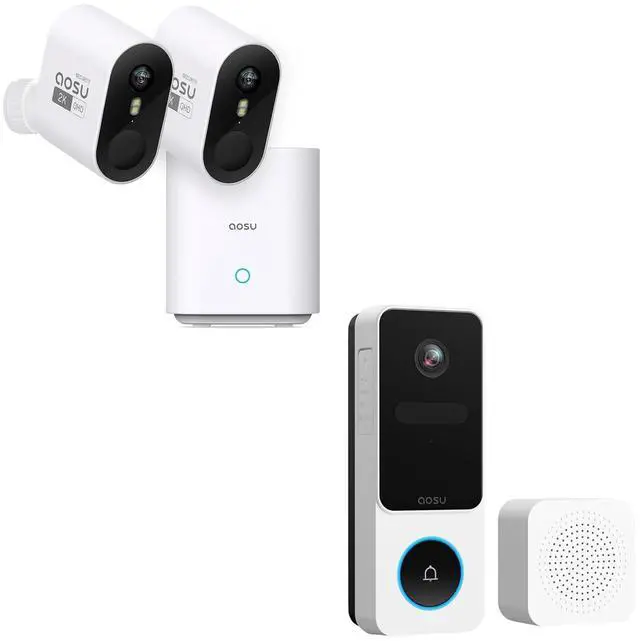 Main image of aosu 2K WirelessCam Pro System 2-Cam-Kit + 2K Doorbell Camera (Doorbell Camera Doesn't Connect to Pro's aosuBase)